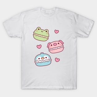 Cute Green Frog Pink Piggy Blue Penguin Macarons T-Shirt